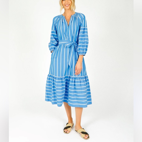 Rails Vittoria Dress XS Blue Stripe Puff Sleeve Belted Vacation Dress